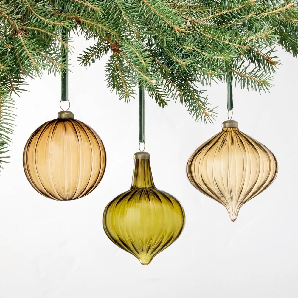 NIB 3pk Assorted Colored Glass Ornament Set - Hearth & Hand™ with Magnolia